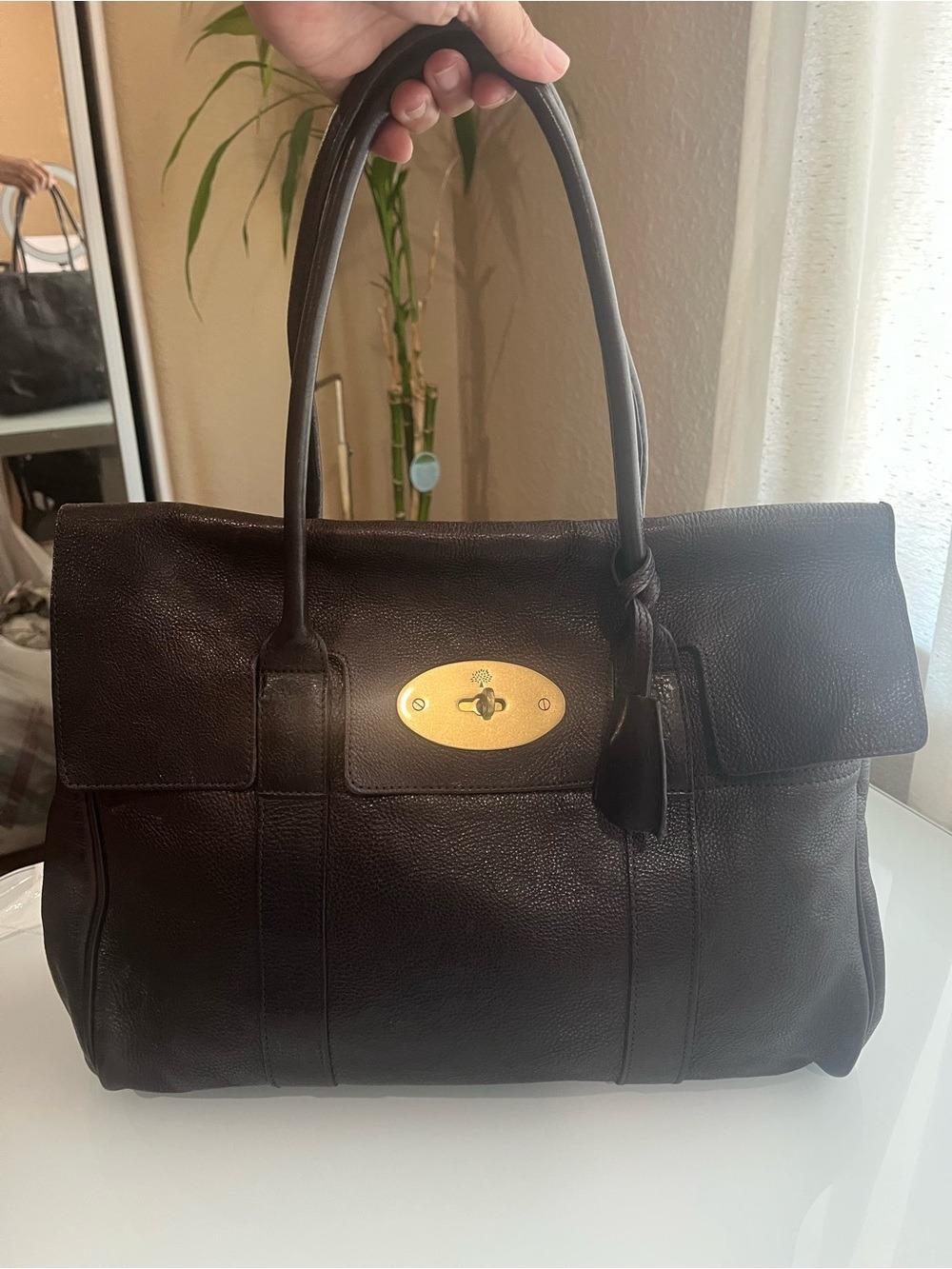MULBERRY ESPRESSO NATURAL GRAIN LEATHER BAYSWATER - Picture 13 of 14